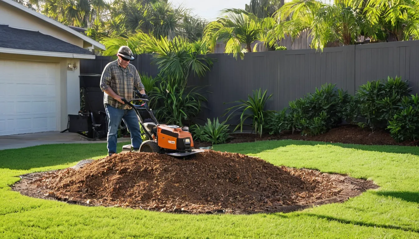 A local provider grinding a tree stump in a Cape Coral backyard in the Cape Coral area
