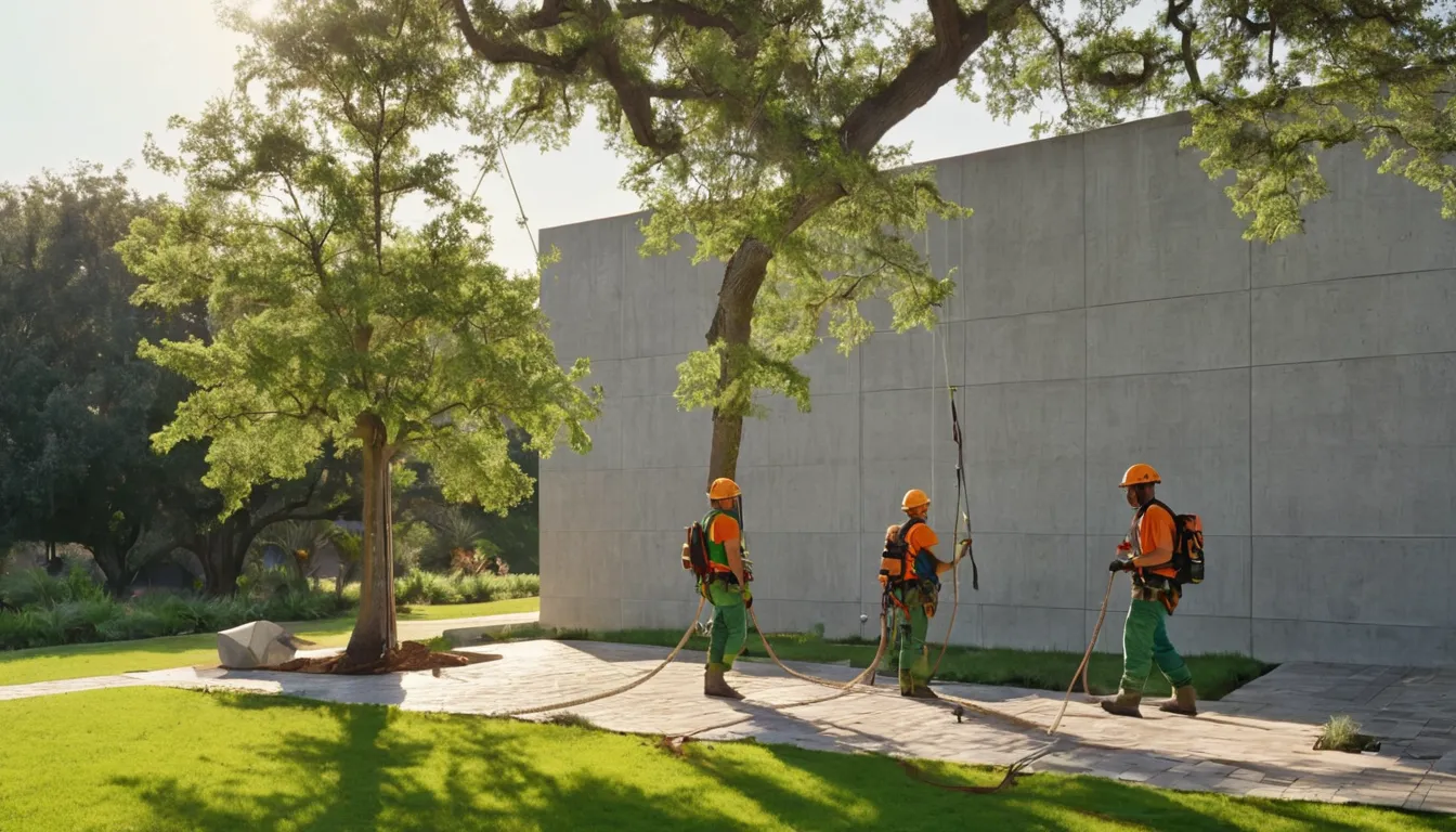 A local tree removal provider guiding a cut section of a large tree away from a Cape Coral home
